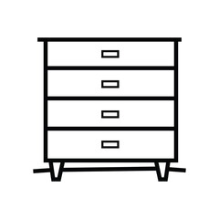 Simple line drawing shows four drawer chest on a white background