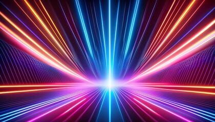 Abstract Neon Lights Background With Laser Rays And Glowing Lines