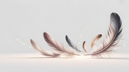 Elegant Feathers on Light Background: Soft, Delicate, and Dreamy Illustration for Creative Projects, Invitations, and Backgrounds with Neutral Colors