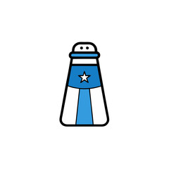 Stylized salt shaker with blue and white design and star
