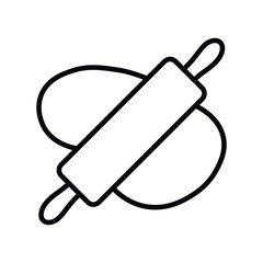 Simple rolling pin is shown above dough against the white background