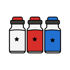 Three patriotic vials with stars in red white and blue colors