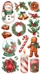 Obraz premium Festive Winter Wonderland Collection with Snowman, Gingerbread, Holly, and Christmas Decor Elements for Holiday Cheer