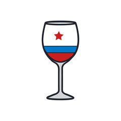 Wine glass filled with russian flag colors and a red star