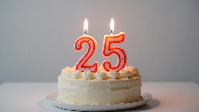 Celebrating 25 Years - A Delicious Birthday Cake with Lit Candles.