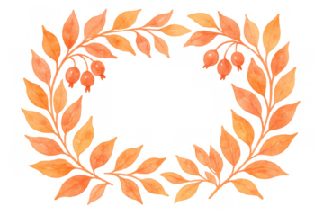 Autumn watercolor wreath with fall leaves and berries creating a decorative seasonal frame element