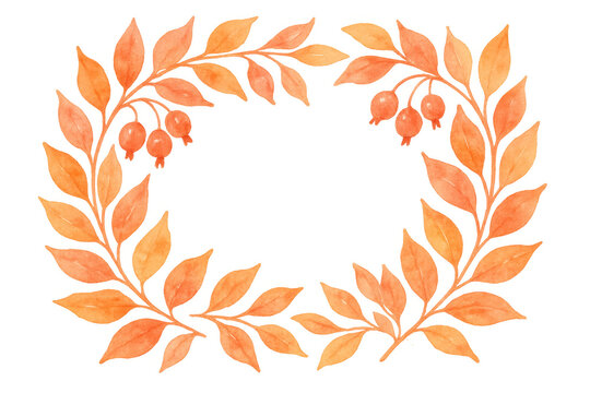 Autumn watercolor wreath with fall leaves and berries creating a decorative seasonal frame element