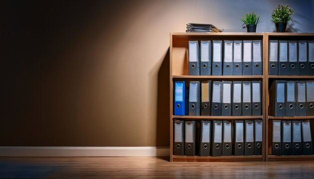 organized record keeping system with cabinet of folders in a room