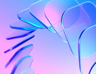 Glass square shapes dynamic 3d background. Holographic transparent block row with purple blue gradient, speed effect. Abstract geometric bg with crystal light hologram curve wave. 3D illustration