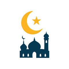 silhouette of mosque with moon and stars