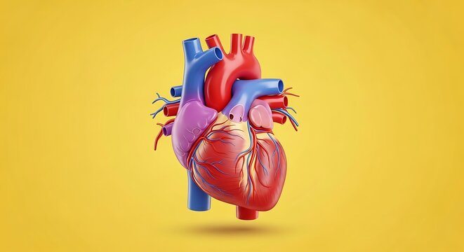 Detailed academic illustration of the human heart's anatomy, showcasing the circulatory system for medical and scientific purposes