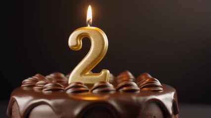 Second Birthday Celebration - Chocolate Cake with Number Two Candle. - Powered by Adobe