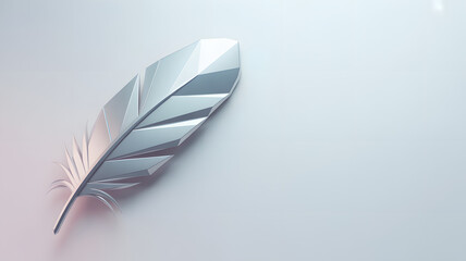 Modern Minimalist Silver Feather Illustration on Light Background, Abstract Design Element, Conceptual Art, Elegant Style, Copy Space