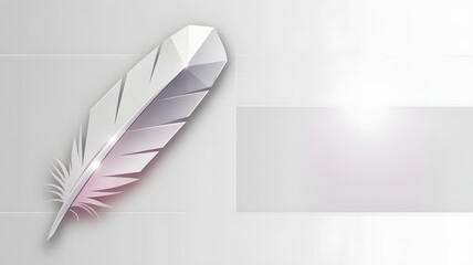 Abstract White Feather Illustration on Light Gray Background with Geometric Shapes and Copy Space, Minimalist Graphic Design
