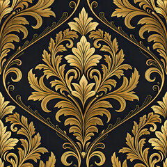 seamless floral pattern, Luxury gold and black ornamental pattern inspired by royal motifs, elegant seamless