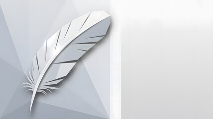 Elegant White Feather Illustration on Geometric Background, Minimalist Design, Clean Aesthetic, Artistic Graphic with Copy Space for Text