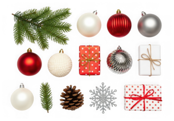 Christmas ornaments and decorations isolated on transparent background