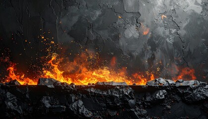 dark concrete black background, old gray grunge texture, stone surface, soft blur fire confetti sparkle