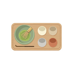 Modern Minimalist Tea Ceremony Setup – Japanese-Inspired Flat Vector Illustration
