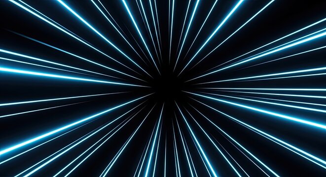 Abstract blue neon light tunnel effect with speed warp design