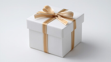 Classic White Gift Box With Double Gold Ribbon