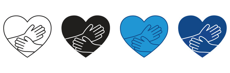 Obraz premium Hugging heart icon set. Heart hug isolated line icon on white background, vector illustration.