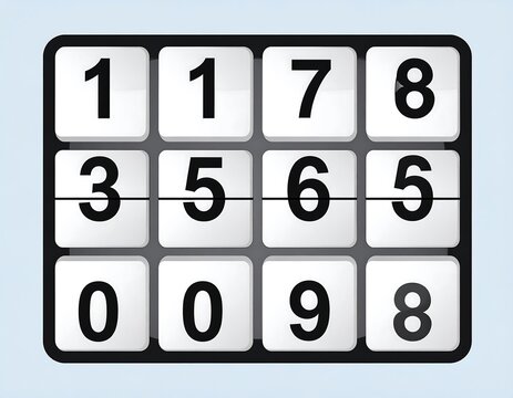 A flat-design illustration shows a digital display with numerical values arranged on a grid, showcasing the numbers one to nine and zero
