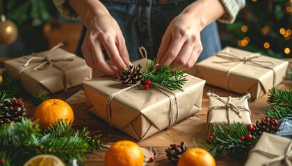 Holiday eco-friendly gift wrapping with sustainable materials