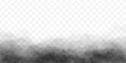 Fototapeta premium Black smoke fog on white transparent background. Dark ominous cloud texture.