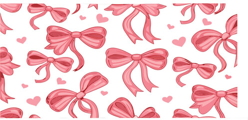 Seamless pattern with pink hearts and bow with abstract background.