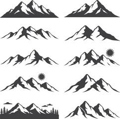 Fototapeta premium Mountain landscape vector illustration with flying birds silhouette design