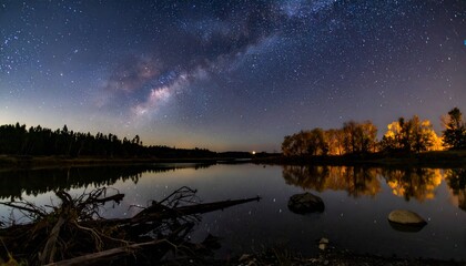 Night Sky Reflection - A Serene Landscape Under the Stars.