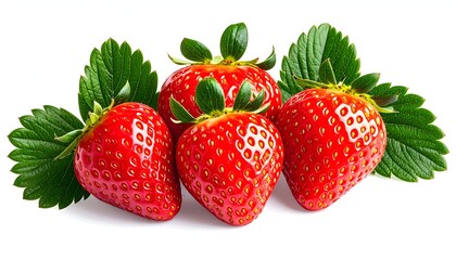 Fresh and Juicy Strawberries with Vibrant Green Leaves.