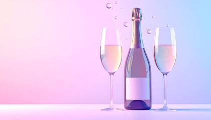 Elegant Champagne Celebration - Bottle and Glasses in Soft Lighting.