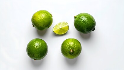 Fresh Limes on White Background - A Vibrant Citrus Display.