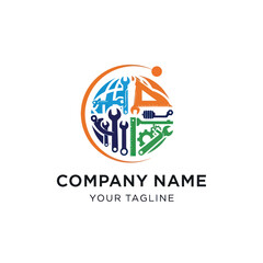 Creative mechanical tools logo design representing global industry and technology.