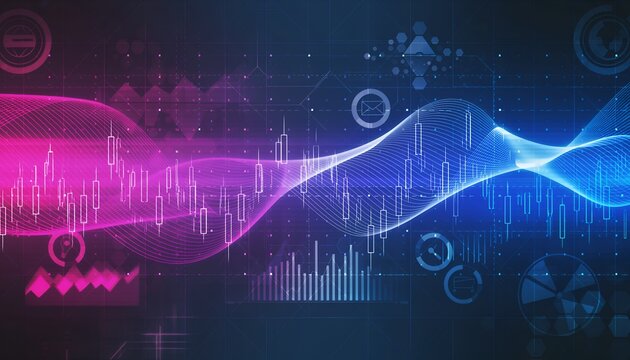 Abstract Data Visualization with Pink and Blue Waves.