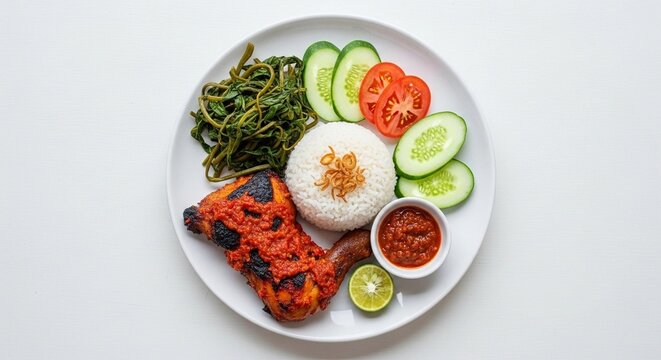 Ayam taliwang with plecing kangkung and rice