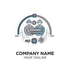 Engineering Teamwork Logo with Technology and Science Elements.