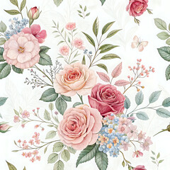 seamless pattern with roses, Pattern Beautiful romantic flower collection with roses, leaves, floral bouquets, flower