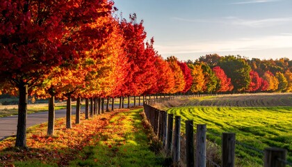 Autumnal Splendor - A Vibrant Landscape of Trees and Fields.