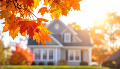 Autumnal Home - A Cozy House Surrounded by Vibrant Fall Foliage.