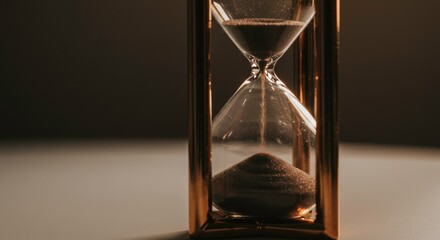 Elegant hourglass symbolizing the passage of time in a softly lit studio setting