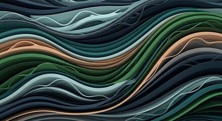 Abstract flowing waves of rich earthy tones and deep blues creating a textured landscape of organic forms