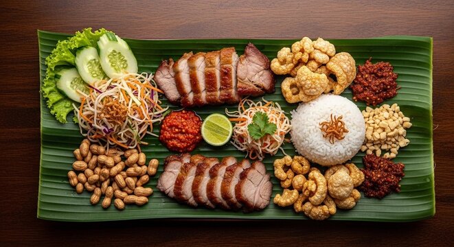 babi guling platter with lawar and rice