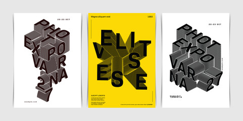 3D Kinetic Typography Poster Set. Vector Illustration