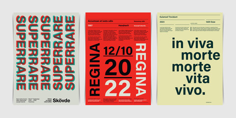 Typographic Swiss Poster Trio. Vector Illustration
