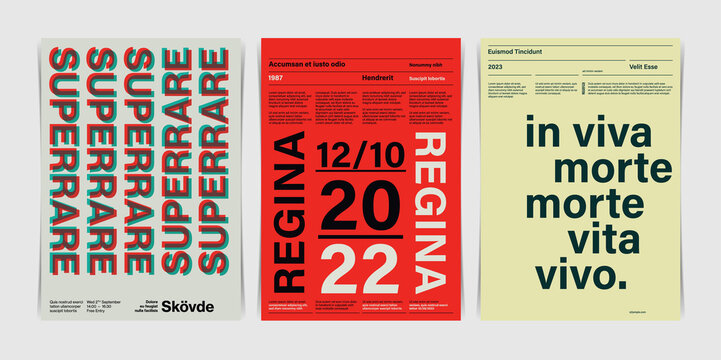 Typographic Swiss Poster Trio. Vector Illustration
