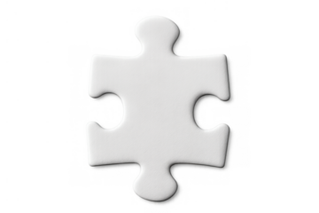 White puzzle piece with four interlocking sides. Visualizing business concepts, teamwork, challenge, community, development, marketing. Isolated object