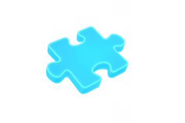 Blue puzzle piece connecting problem solving concept, teamwork solution, 3d jigsaw element, on transparent background